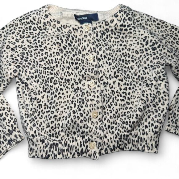 Baby Gap Leopard Print Button Front Cardigan Sweater | 6–12 Months | 100% Cotton - Picture 2 of 6